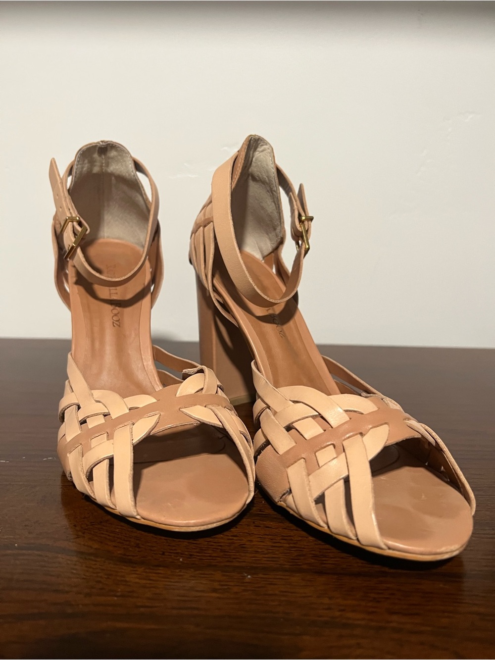 Braided Strappy Block Heel Sandals - Nude Tan